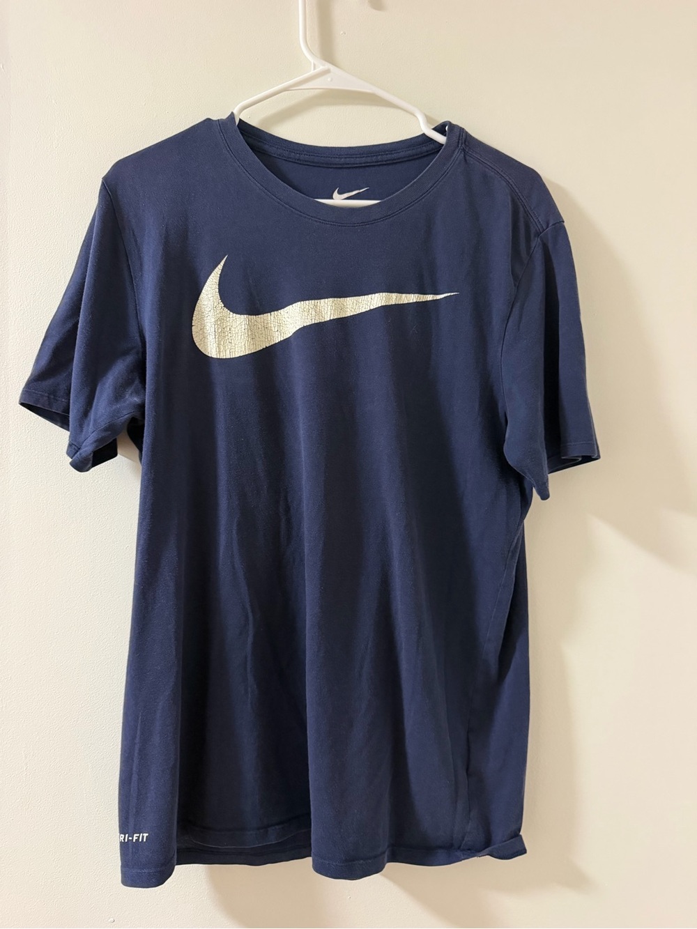 Nike Navy Short Sleeve Dri-FIT Tee with Silver Swoosh
